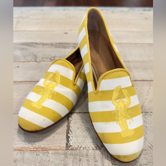 COACH UTOPIA EMBROIDERED LOBSTER YELLOW WHITE STRIPE LOAFER COQUETTE PREPPY 5B - Picture 11 of 11